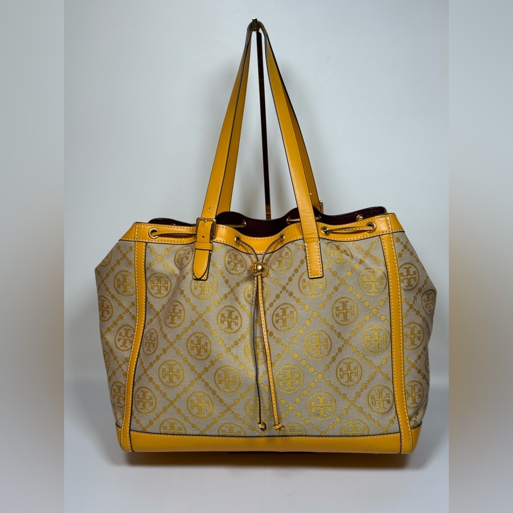 TORY BURCH T Monogram Jacquard Canvas Large Tote GOLDFINCH-Yellow - Picture 4 of 17